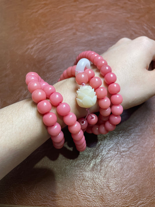 XD2671 Bracelet Peach-red lotus 10mm beads 108 pieces without gift box